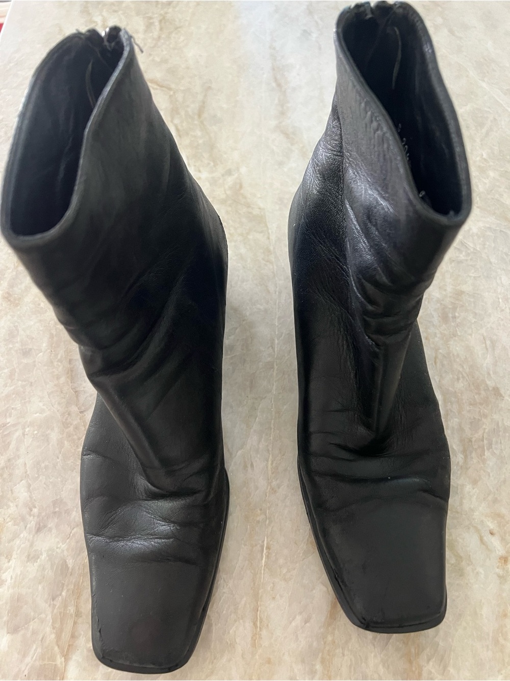 Stuart Weitzman Black Leather Square-Toe Mid-Calf Boots